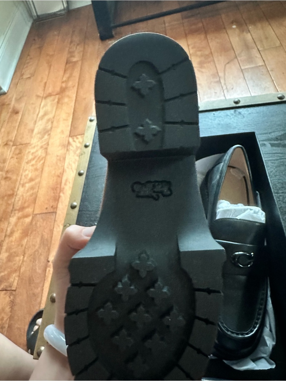 Coach Black Leather Women's Loafers with Silver Buckle